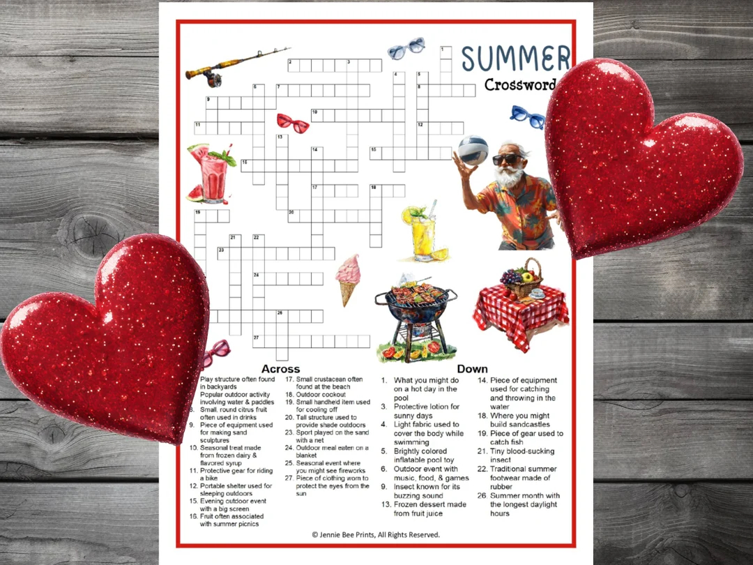 Summer Crossword Puzzle Family Friendly Fun Printable Puzzles For Adults Seniors Teens Kids Summer Break Group Printable Crossword Etsy