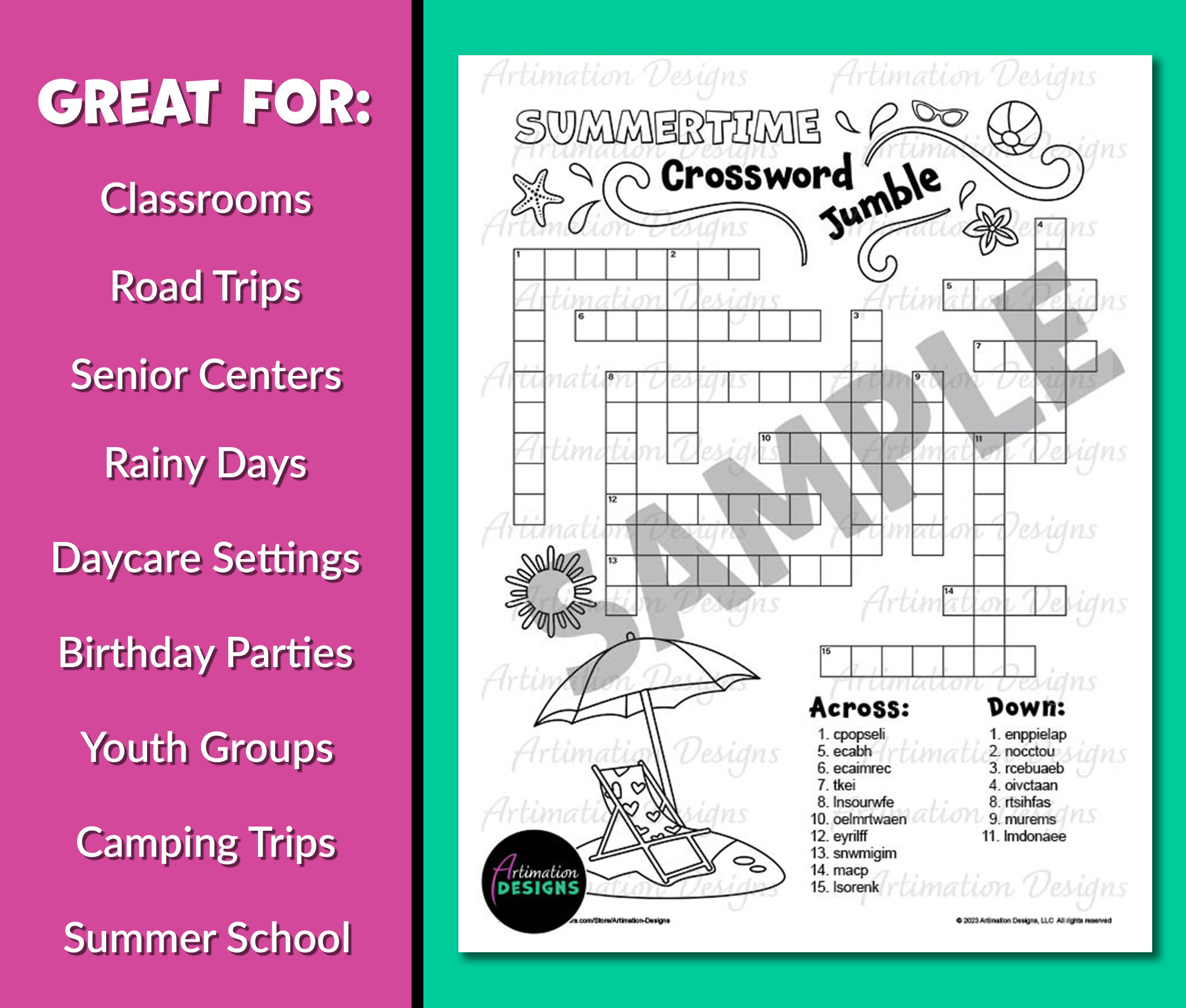 Summer Crossword Puzzle Word Scramble Printable Word Jumble 