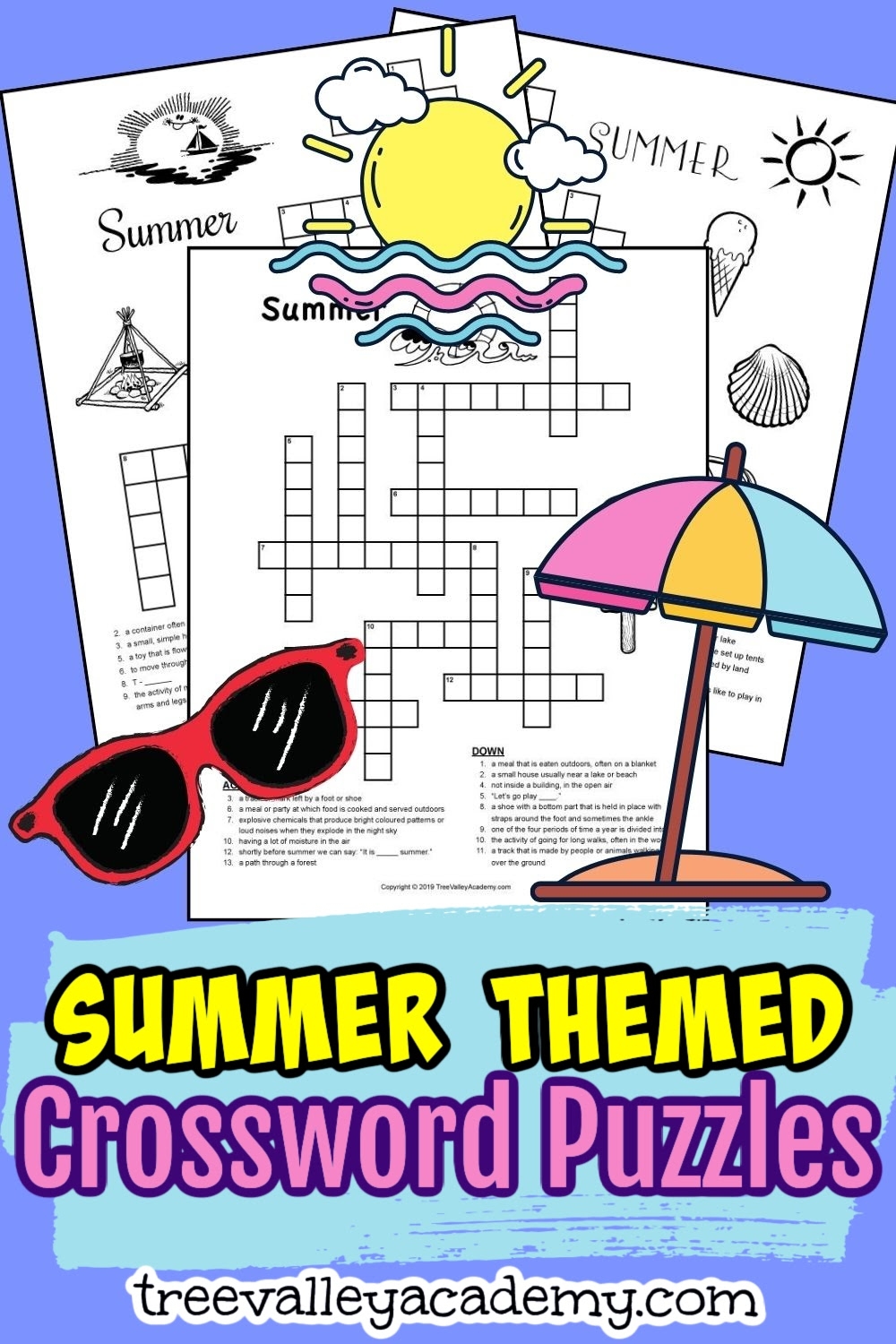 Summer Crossword Printable Puzzles Free for Middle School