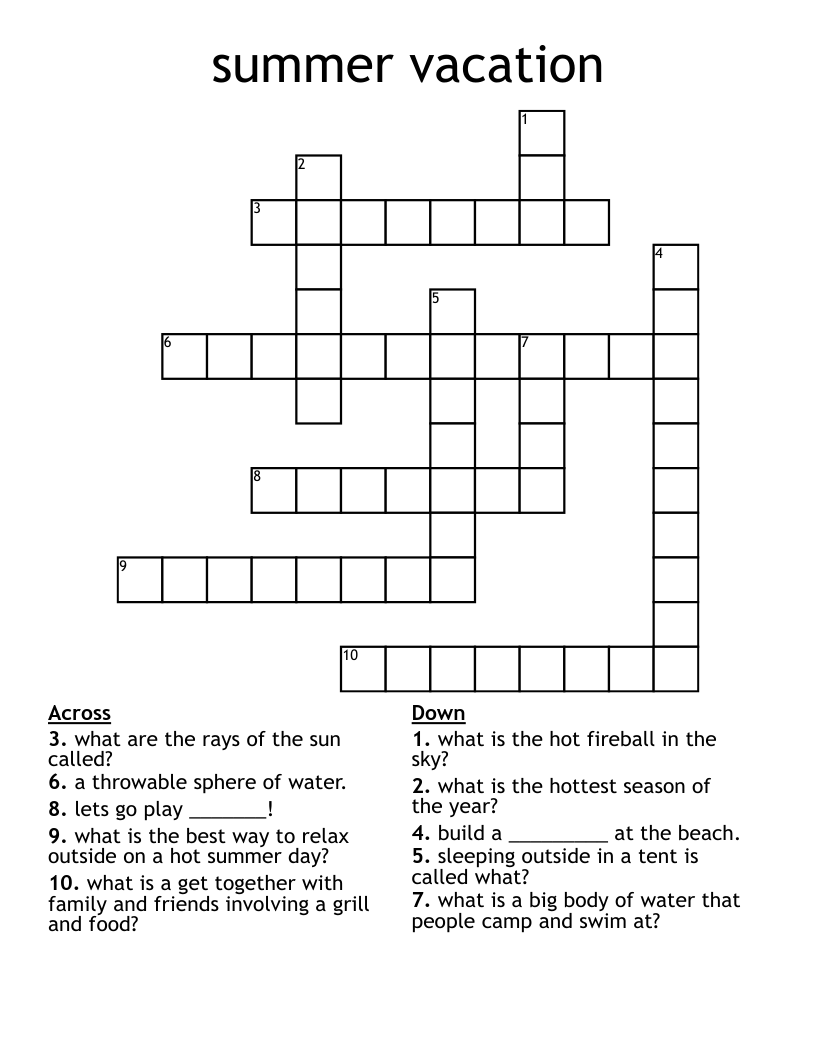 Crossword with Quiz On Same Sheet for Summer Printable Free