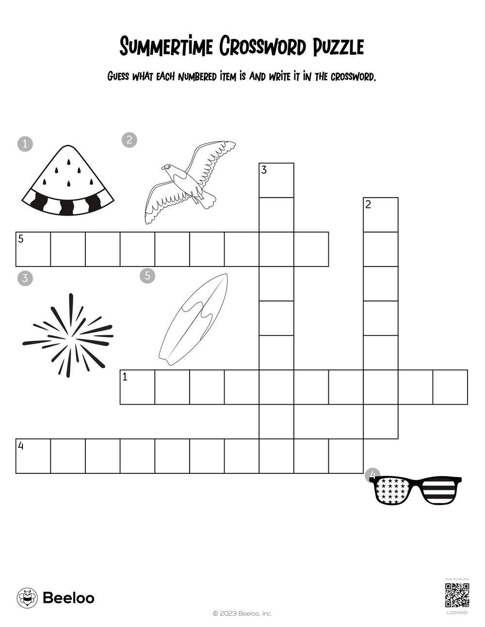 Summertime Crossword Puzzle Beeloo Printable Crafts And Activities For Kids