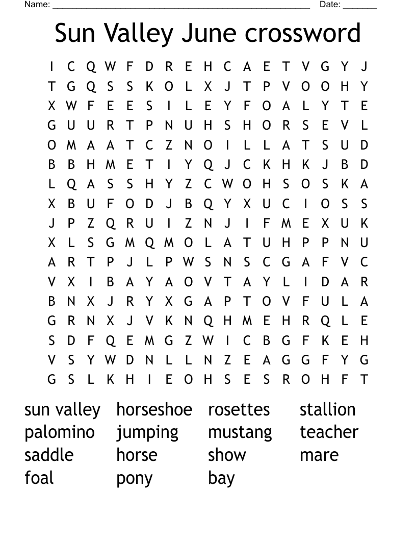 Sun Valley June Crossword Word Search WordMint