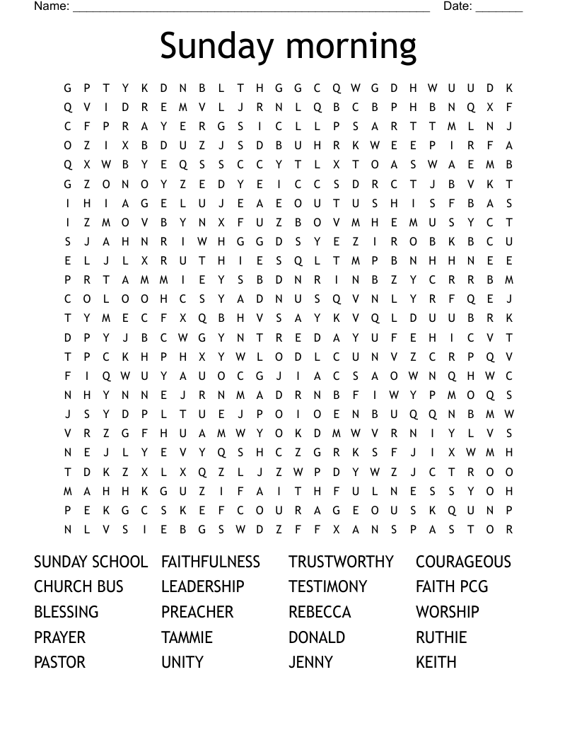 SUNDAY MORNINGS Word Search WordMint