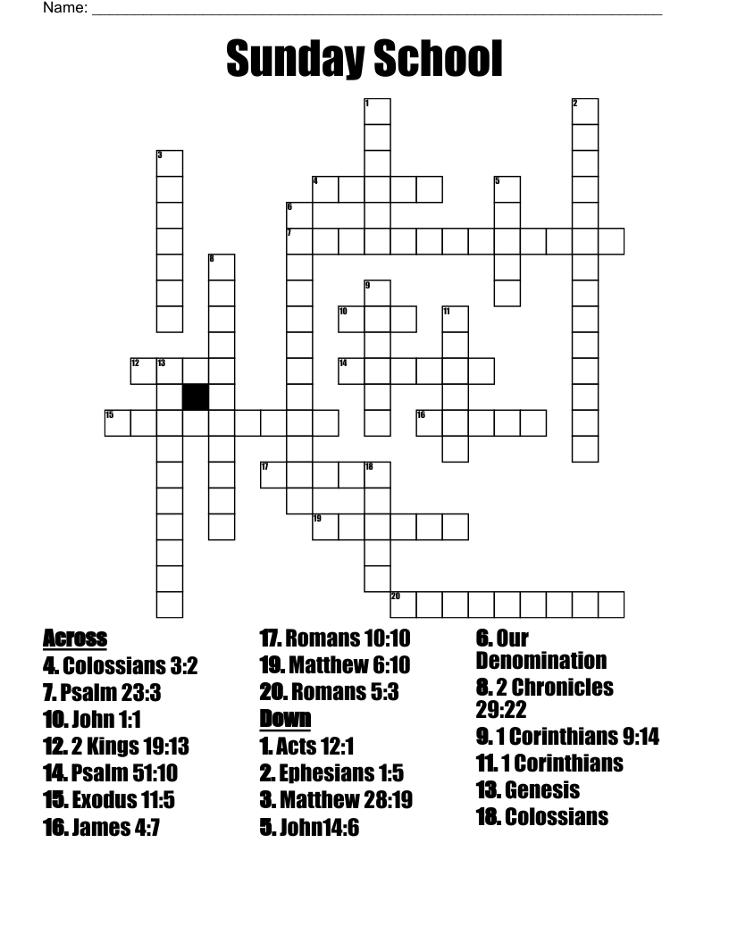 Sunday School Crossword WordMint