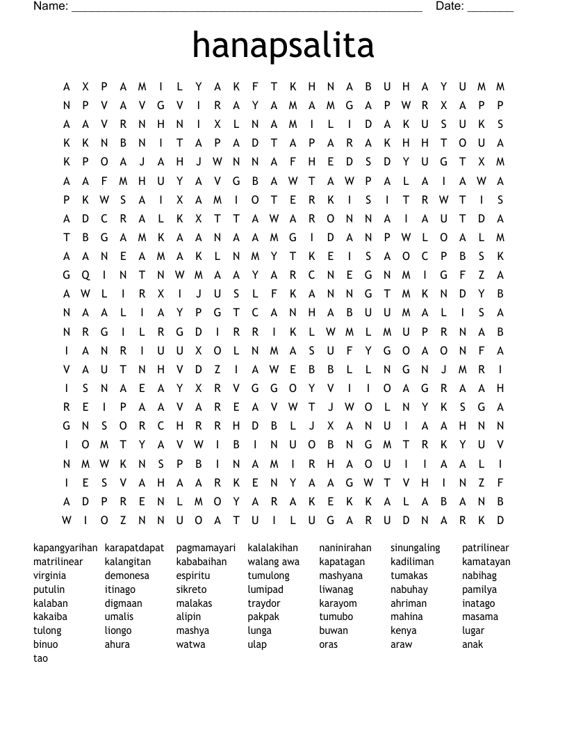 Tagalog Crossword Puzzle Printable