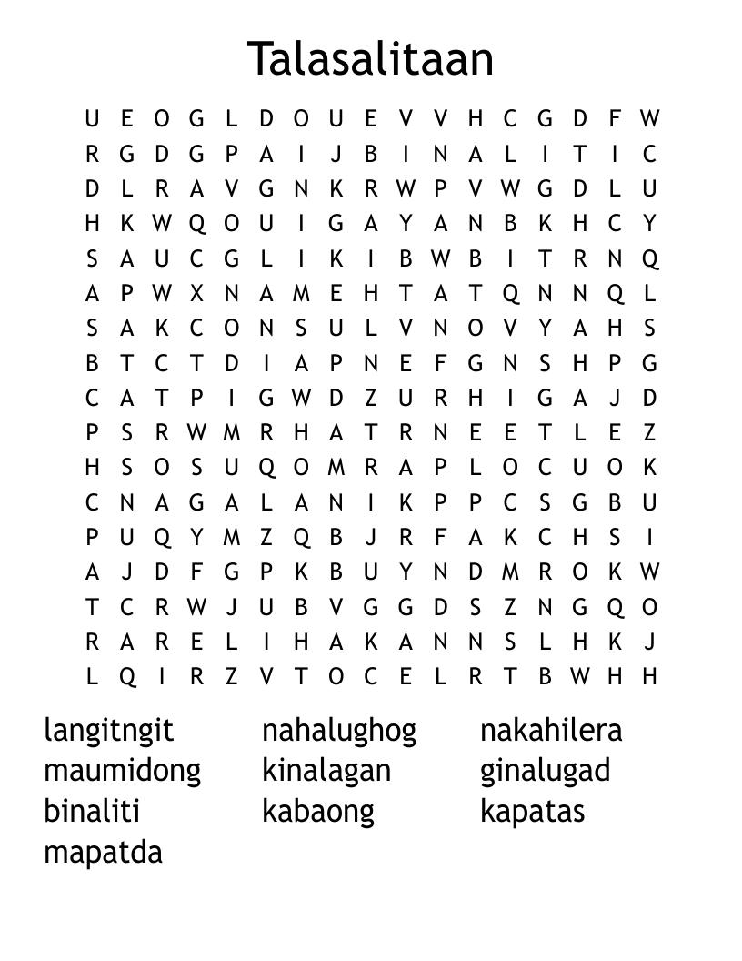 Tagalog Language Crosswords Word Searches Bingo Cards WordMint
