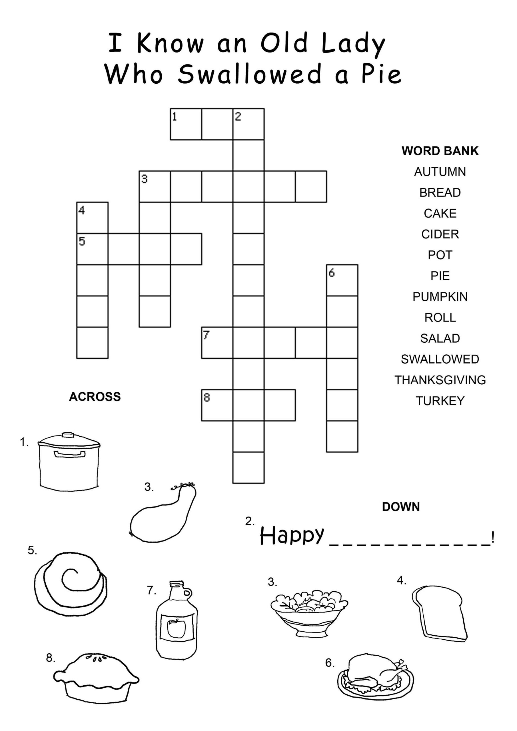 Kids Thanksgiving Crossword Puzzle Printable