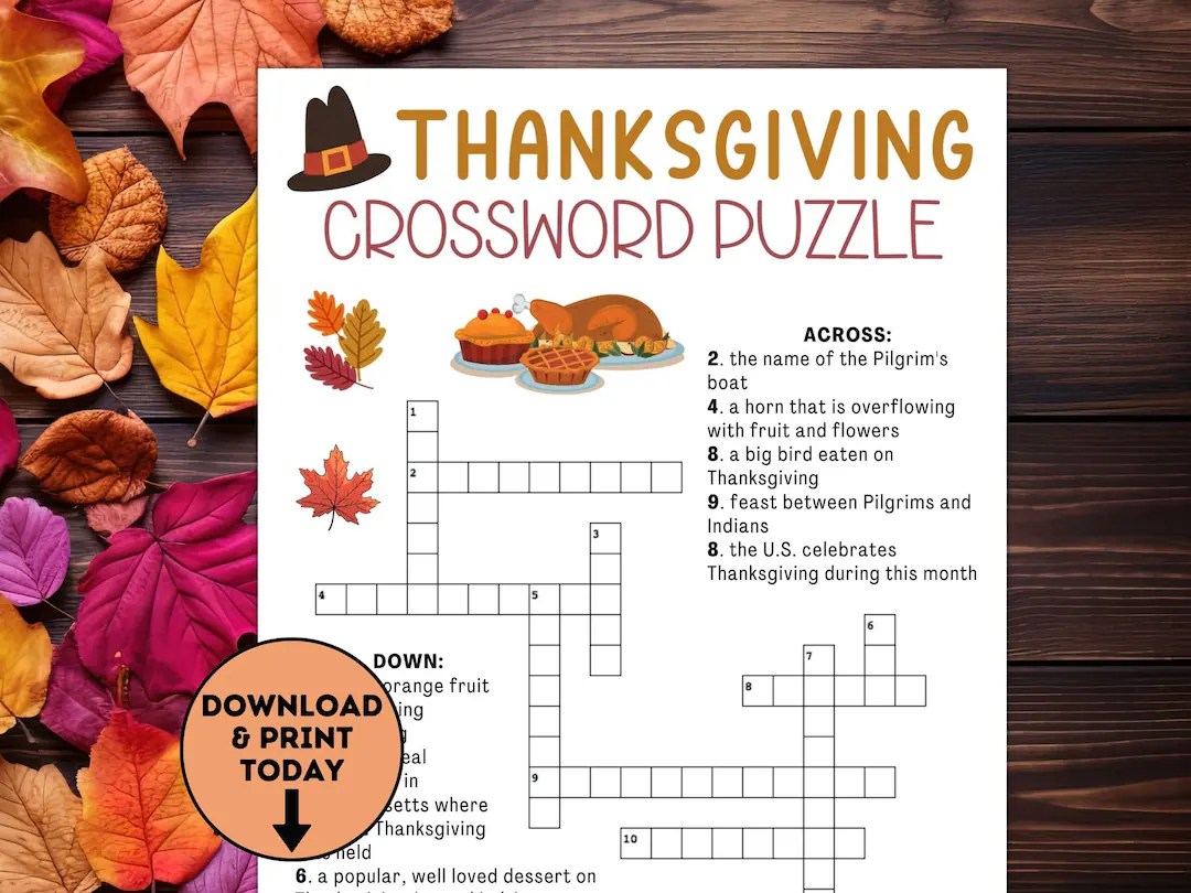 Thanksgiving Crossword Puzzle Adult Printable