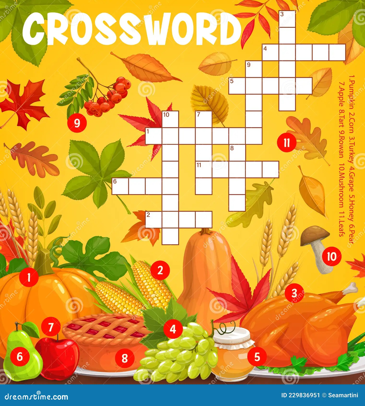 Thanksgiving Meals Autumn Harvest Crossword Grid Stock Vector Illustration Of Apple Word 229836951