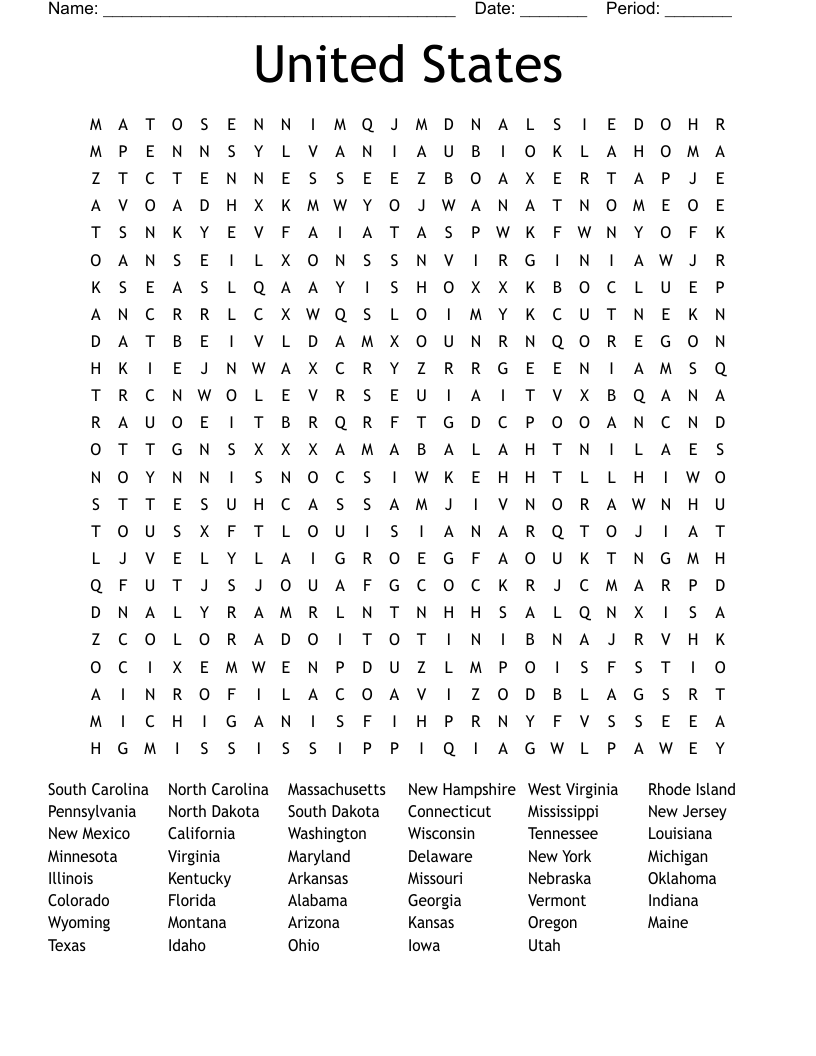 The 50 States Word Search WordMint