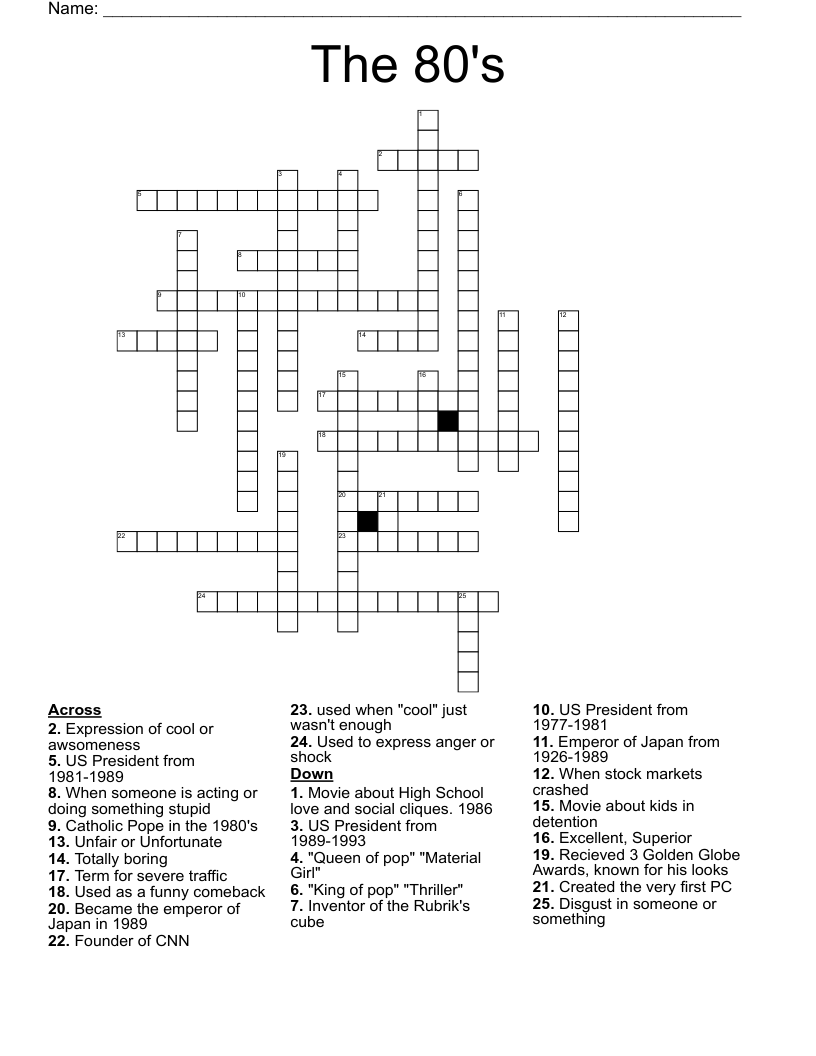 The 80 s Crossword WordMint