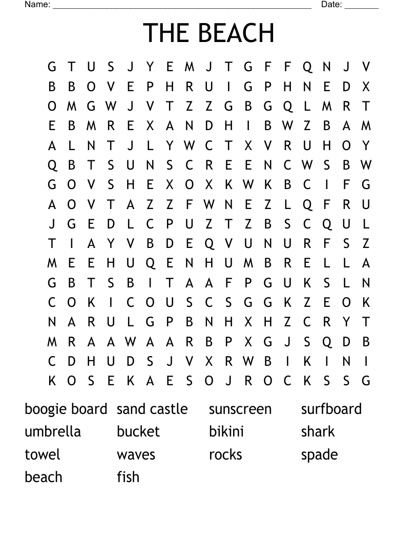 Beach Crossword Puzzle Printable Beach Crossword Puzzle Printable