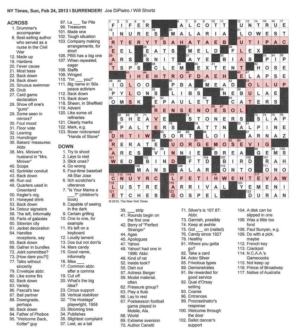 The New York Times Crossword In Gothic 02 24 13 I Surrender The New York Times Crossword In Gothic 02 24 13 I Surrender