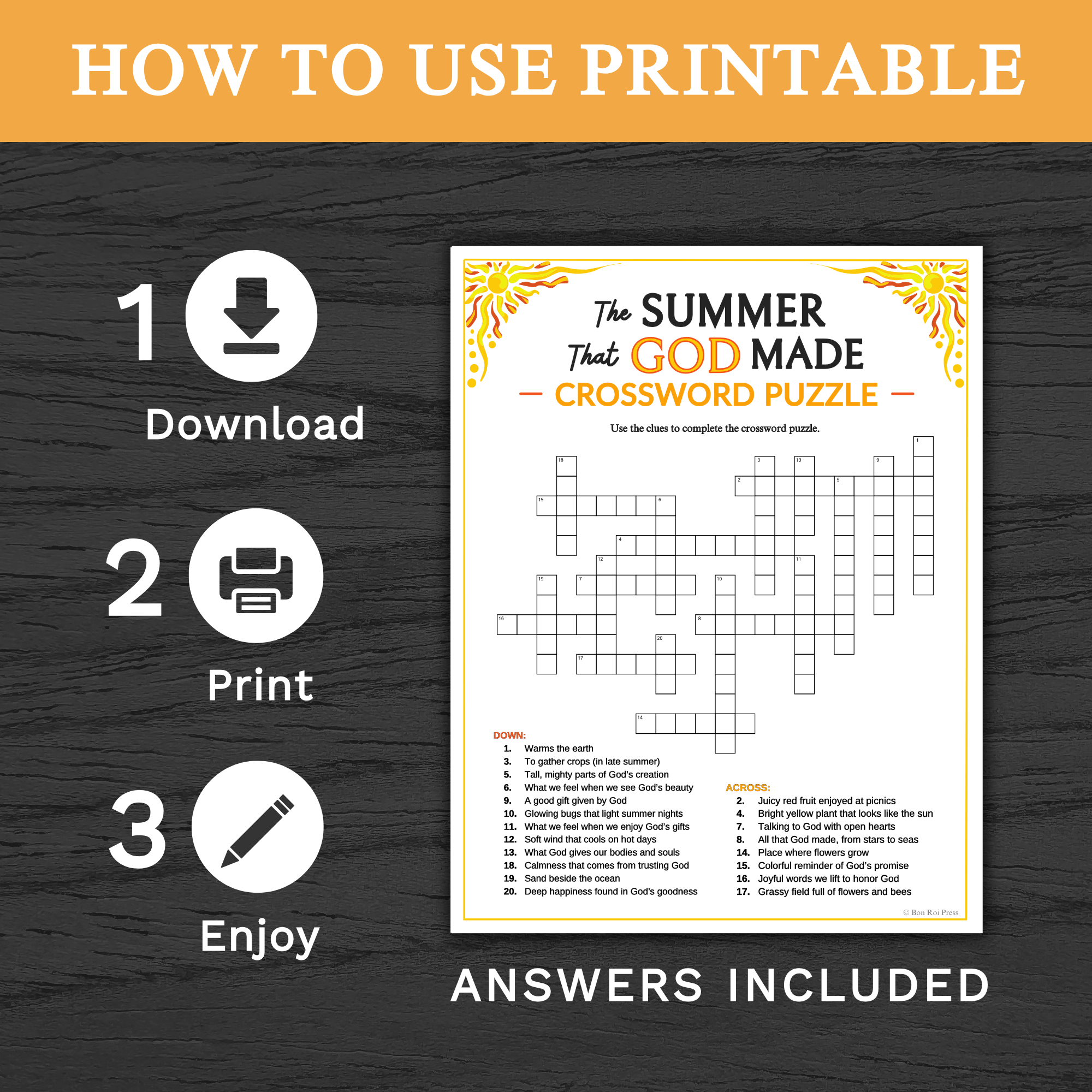 The Summer That God Made Crossword Puzzle Printable For Church Kids Teens Adults Sunday School Ministry Bible Learning Activity Classful