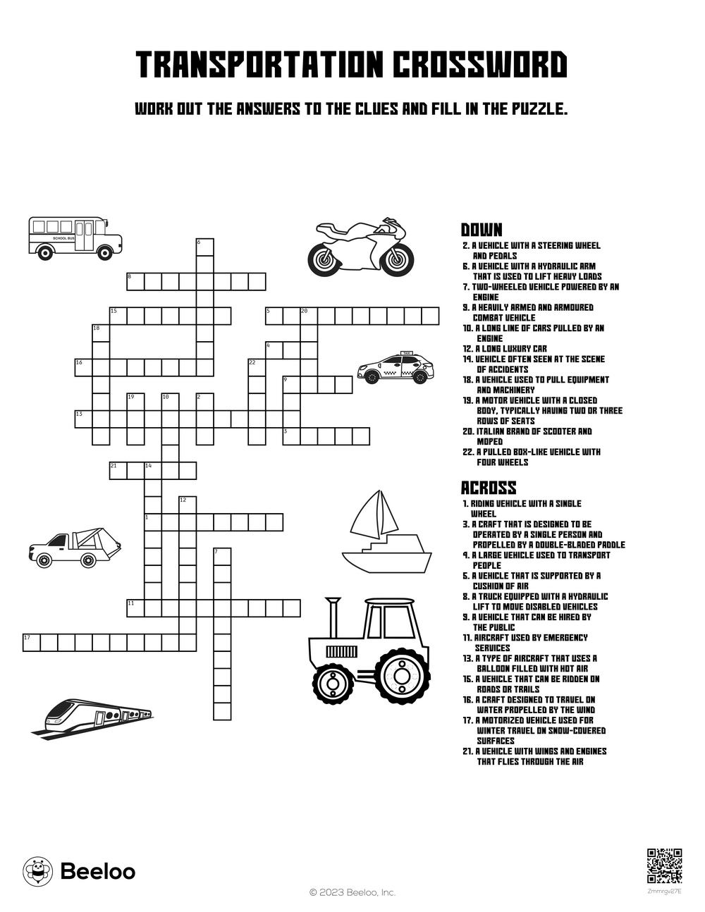 Transportation Crossword Beeloo Printable Crafts And Activities For Kids Transportation Crossword Beeloo Printable Crafts And Activities For Kids
