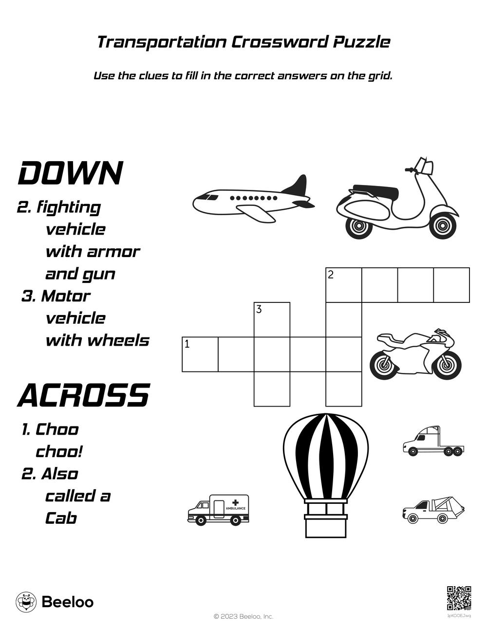 Transportation themed Crossword Puzzles Beeloo Printable Crafts And Activities For Kids