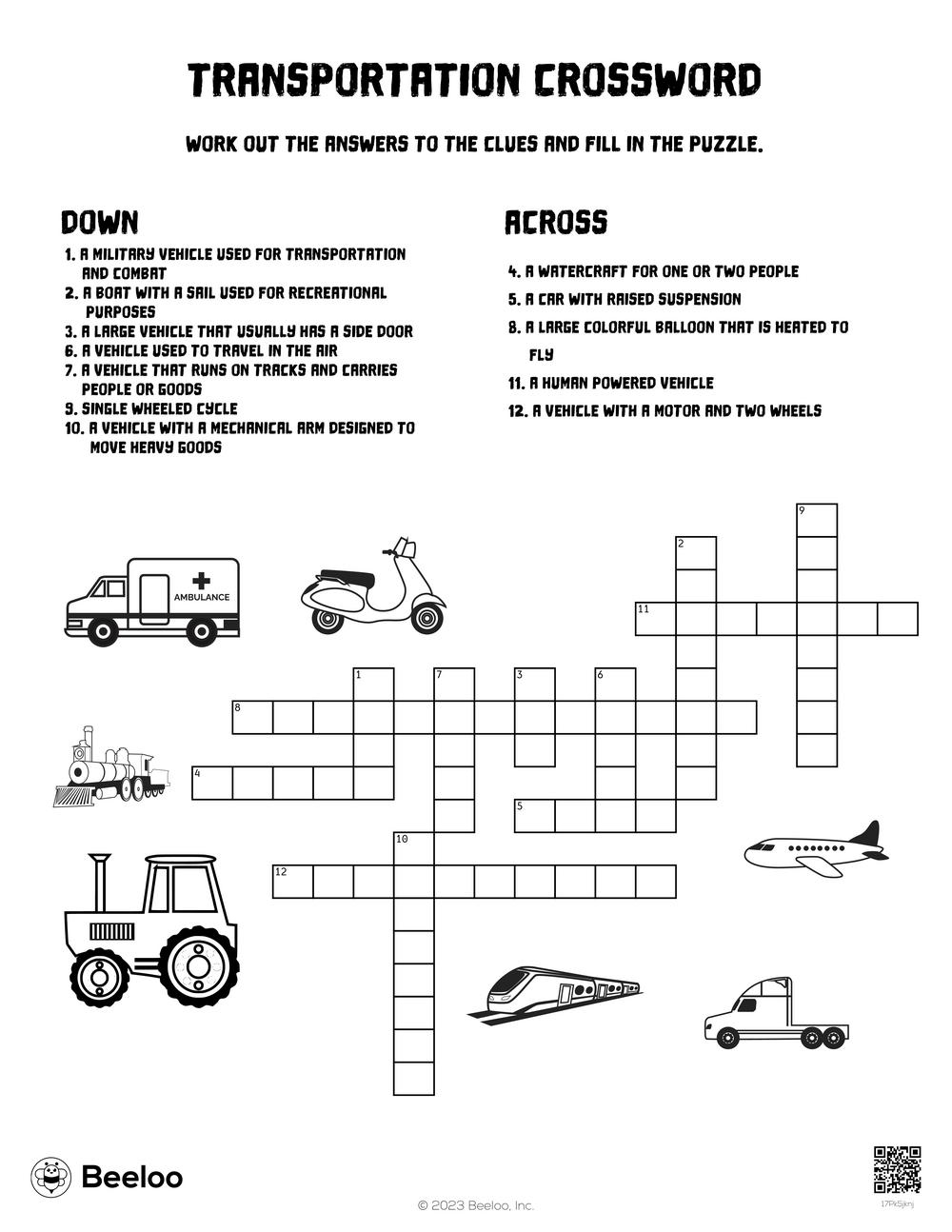 Transportation themed Crossword Puzzles Beeloo Printable Crafts And Activities For Kids