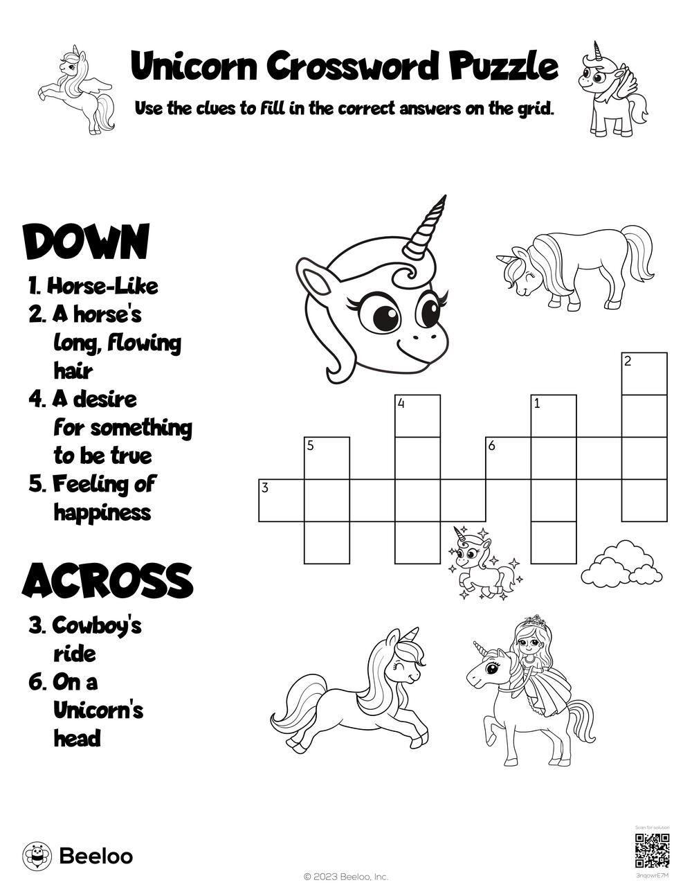 Unicorn themed Crossword Puzzles Beeloo Printable Crafts And Activities For Kids Unicorn themed Crossword Puzzles Beeloo Printable Crafts And Activities For Kids