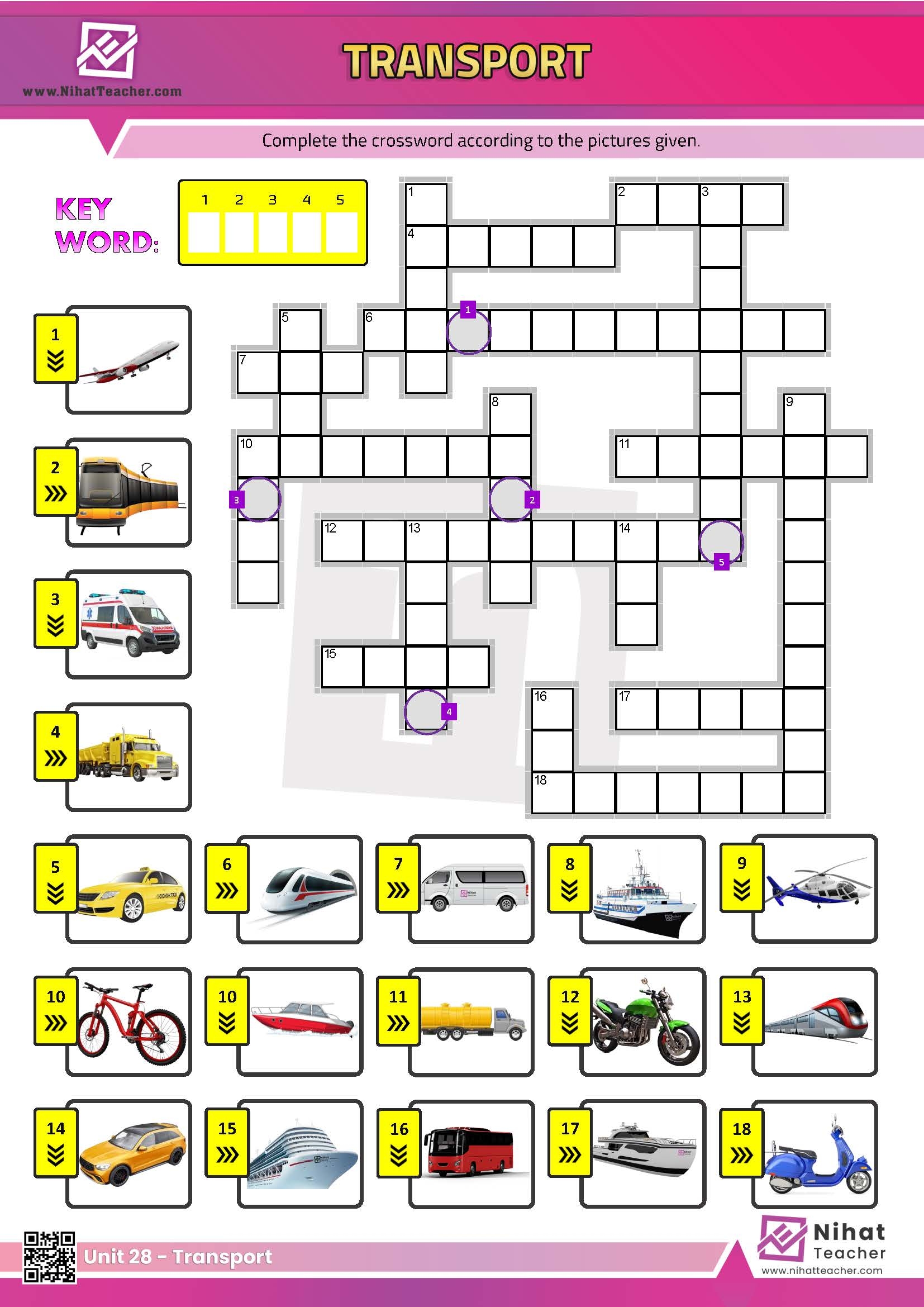 Unit 28 Transport Crossword Free English Learning And Teaching Resources Free PDF Worksheets And Multiple Choice Tests 