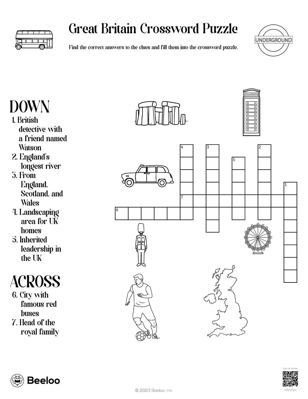 United Kingdom themed Crossword Puzzles Beeloo Printable Crafts And Activities For Kids