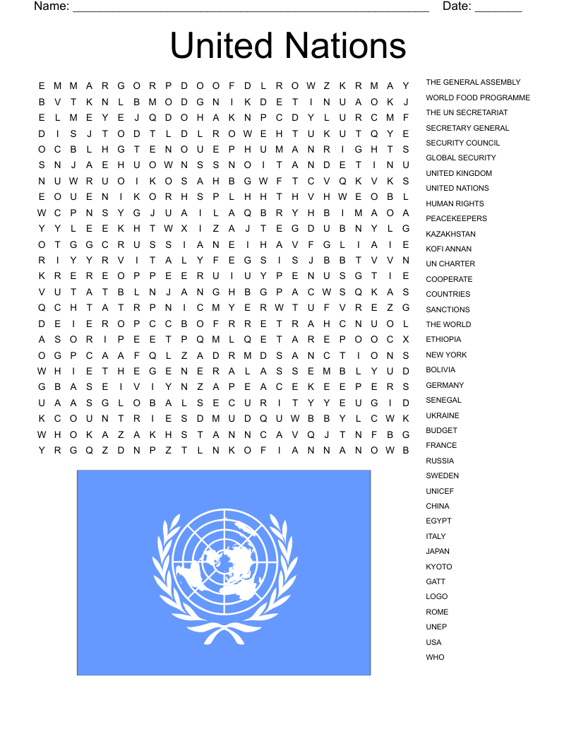 United Nations Word Search WordMint