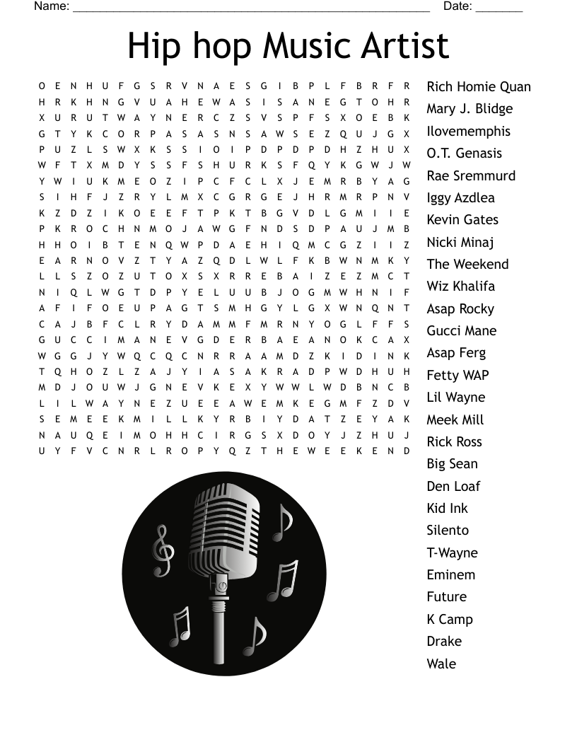 Urban Hip Hop Crosswords Word Searches Bingo Cards WordMint
