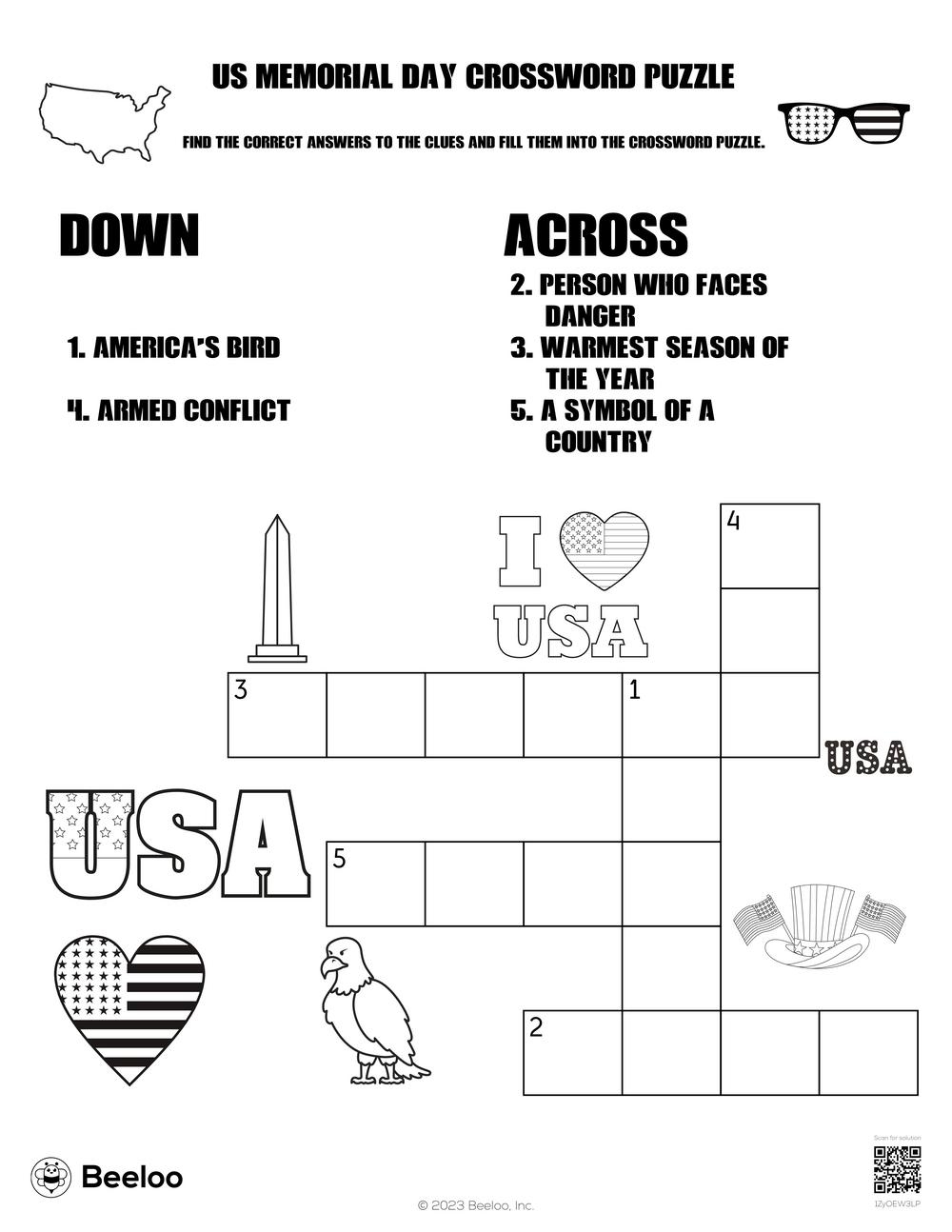 US Memorial Day Crossword Puzzle Beeloo Printable Crafts And Activities For Kids
