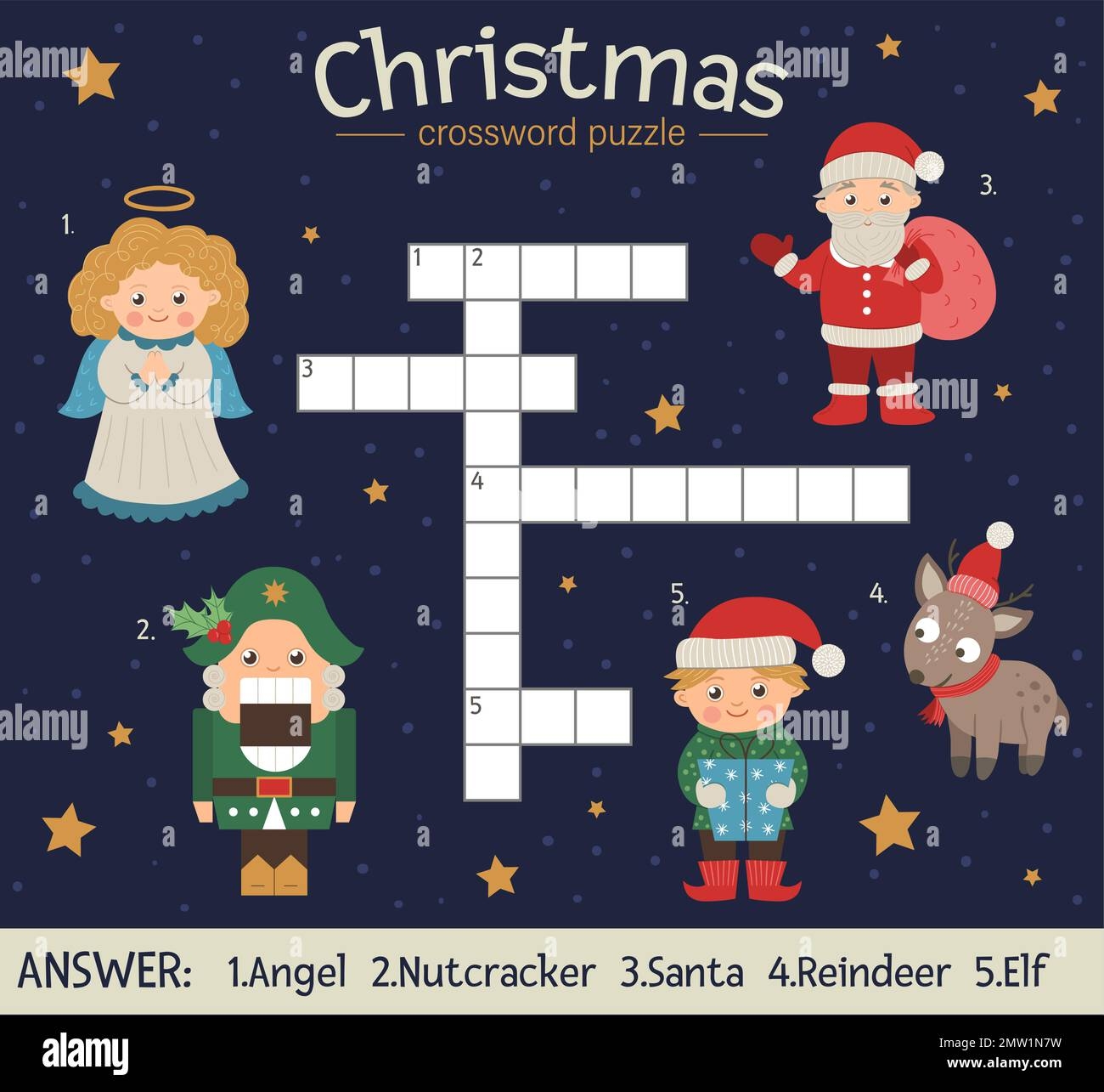 Vector Christmas Crossword Puzzle Bright And Colorful Winter Quiz For Children Educational New Year Activity With Santa Claus Angel Nutcracker El Stock Vector Image Art Alamy