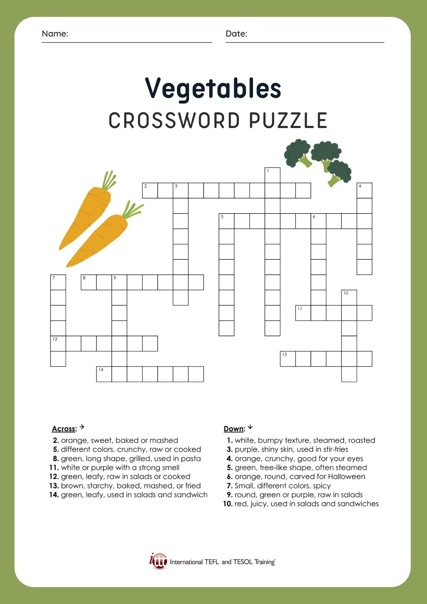 Vegetable EFL Crossword Puzzle ITTT