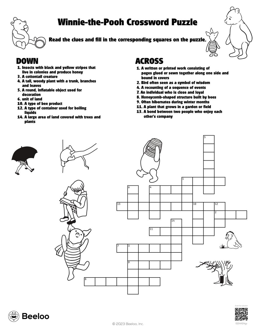 Winnie the Pooh themed Crossword Puzzles Beeloo Printable Crafts 