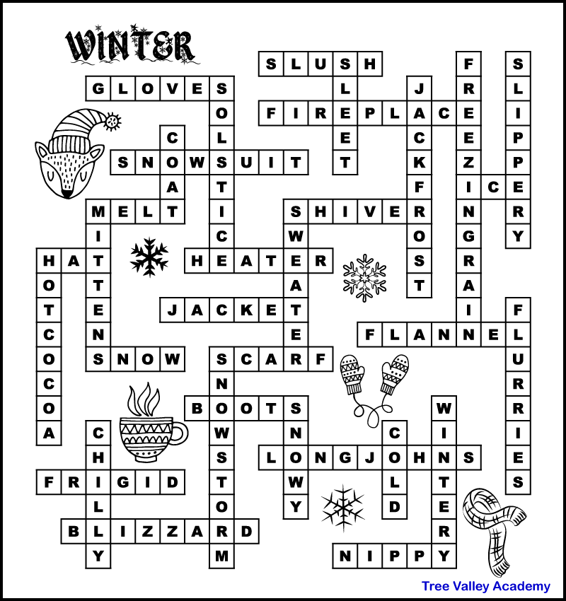 Winter Fill In Word Puzzles For Kids Tree Valley Academy