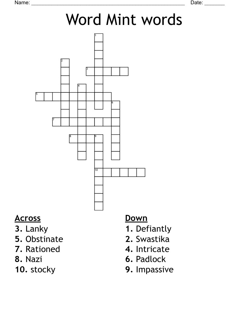 Word Mint Words Crossword WordMint Word Mint Words Crossword WordMint