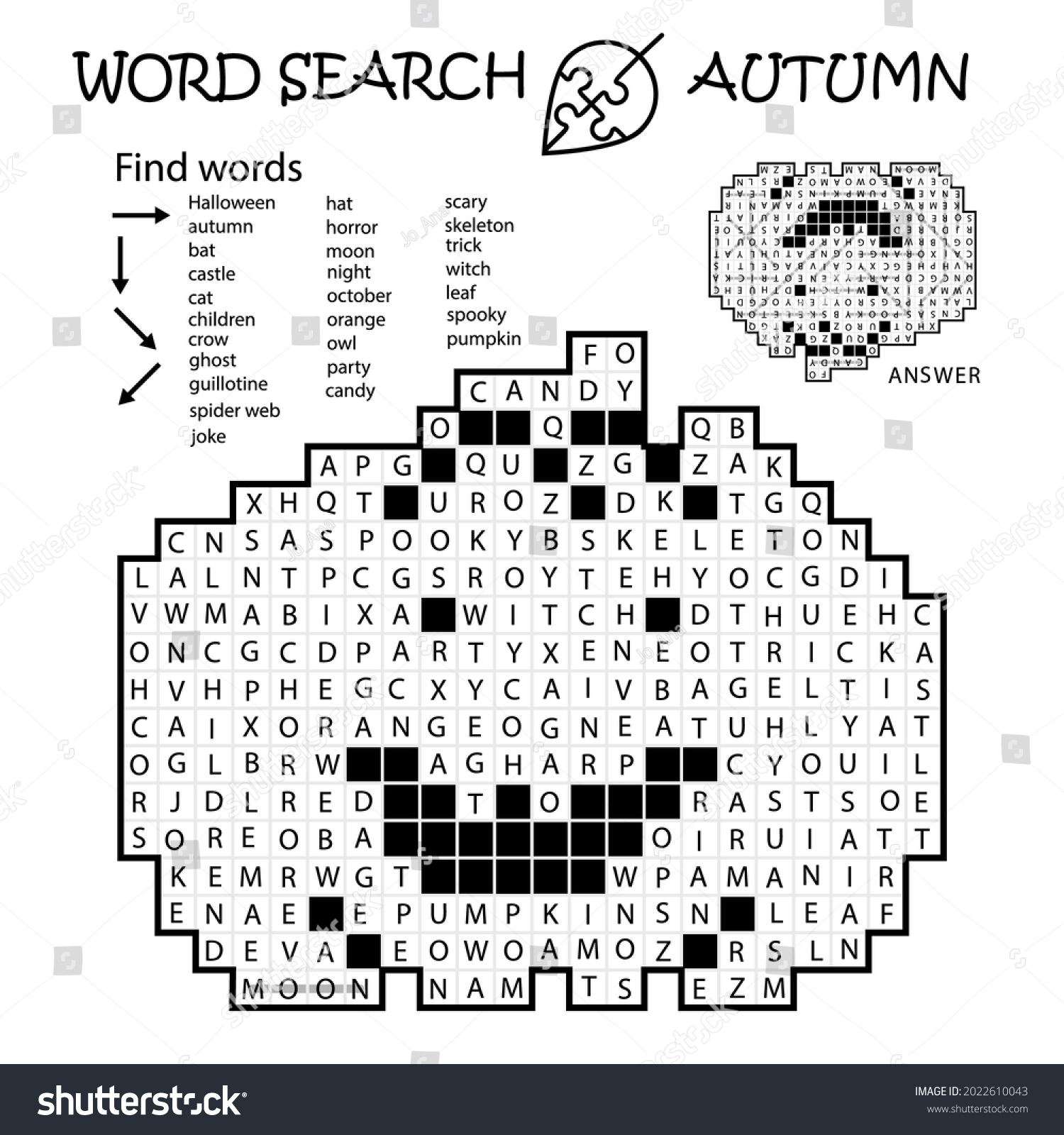 Word Search Crossword Puzzle Pumpkin Autumn Stock Vector Royalty Free 2022610043 Shutterstock
