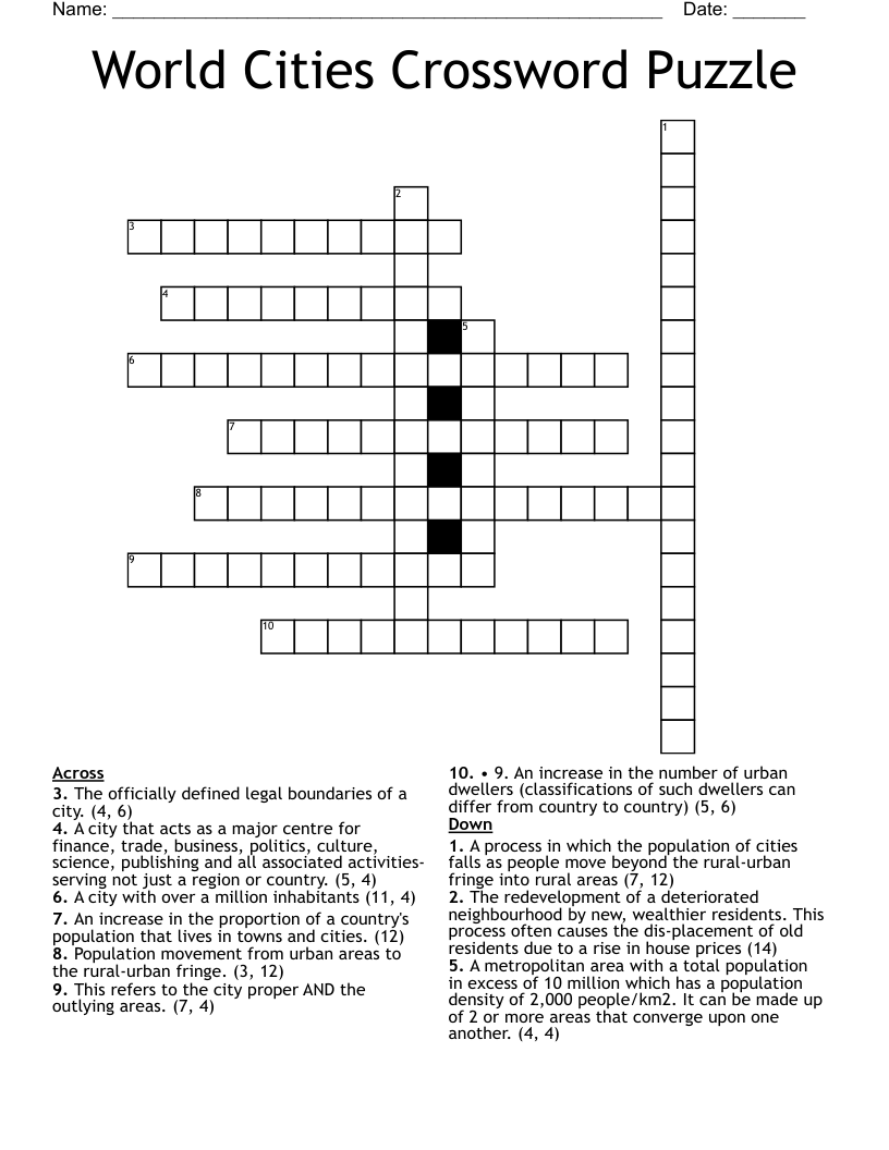 World Cities Crossword Puzzle WordMint