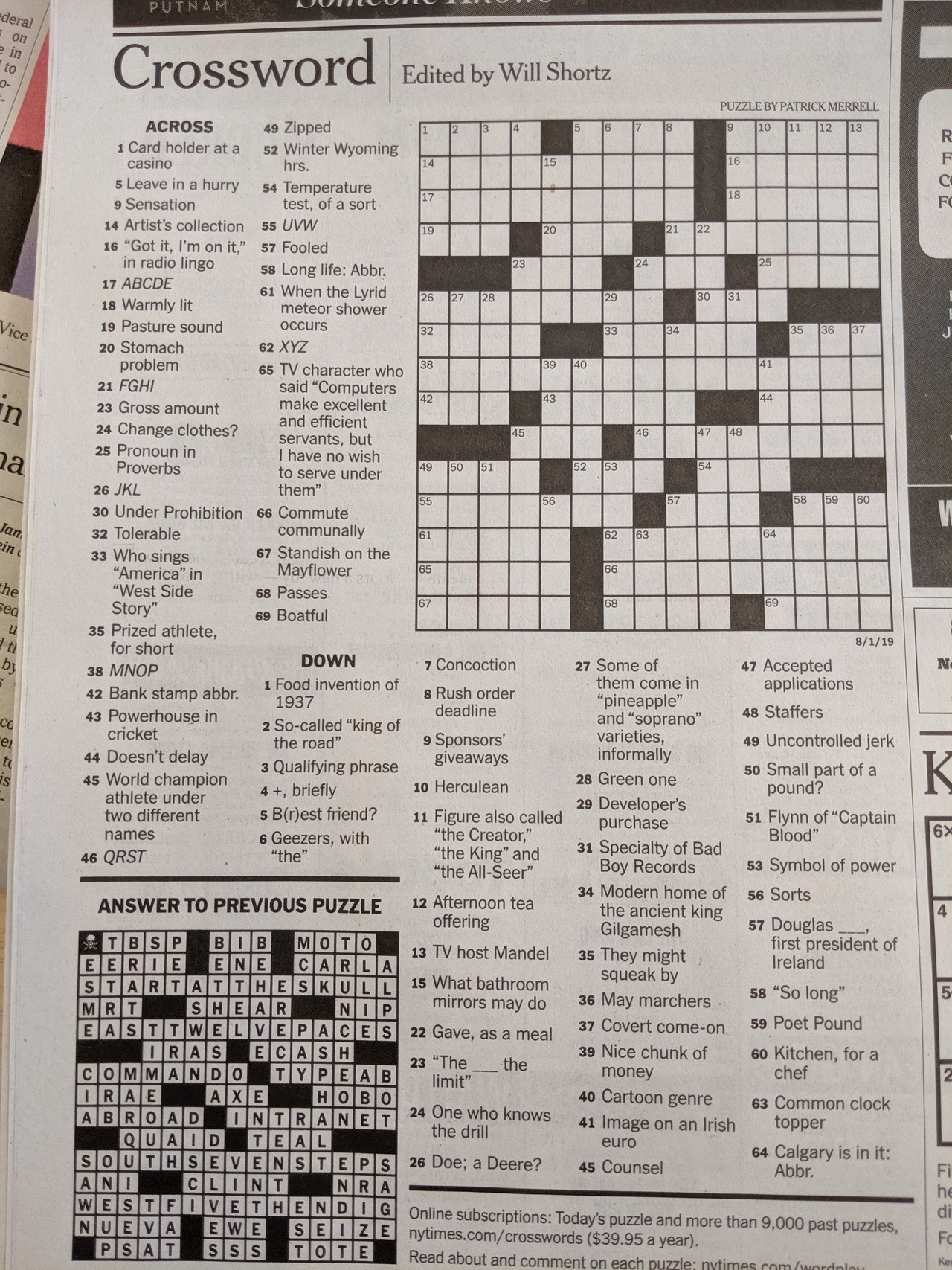 Yo Is This Ageist On The NY Times Crossword Puzzle For Thurs Aug 1 