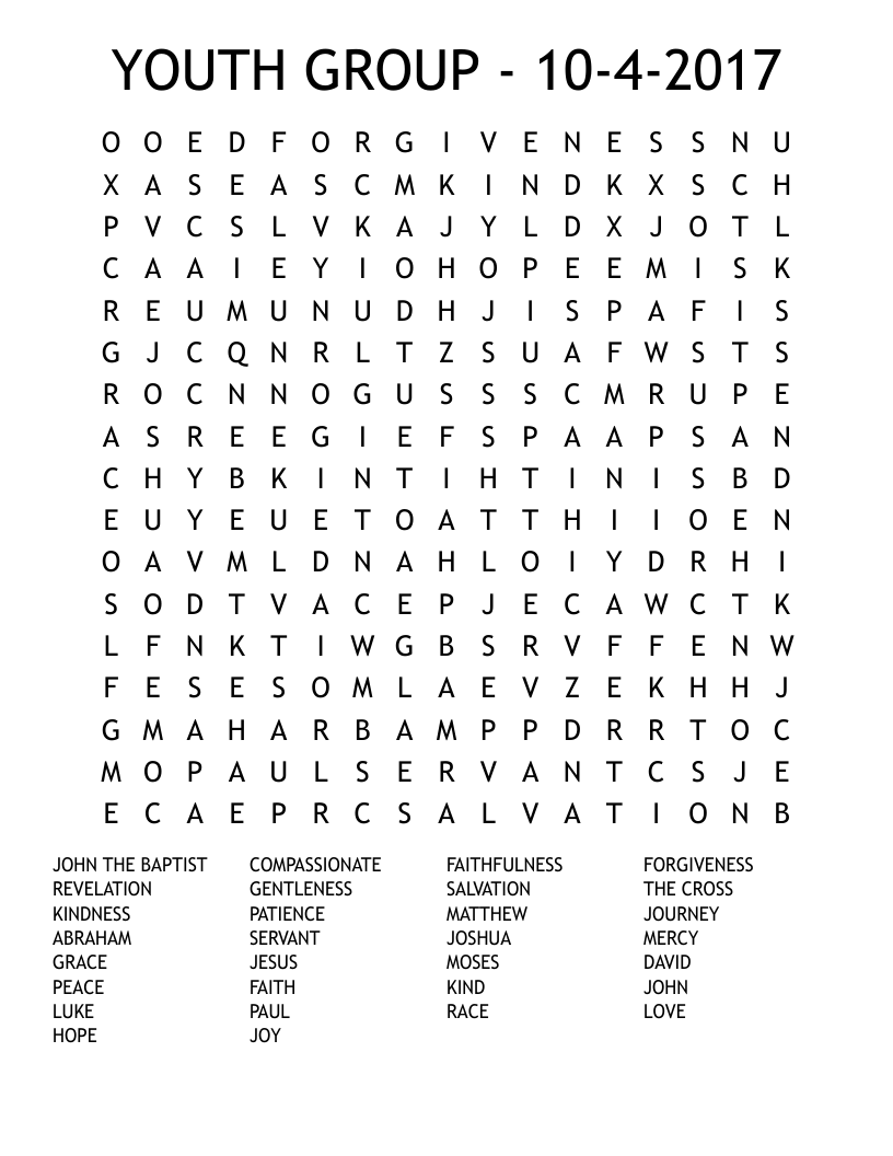 YOUTH GROUP 10 4 2017 Word Search WordMint