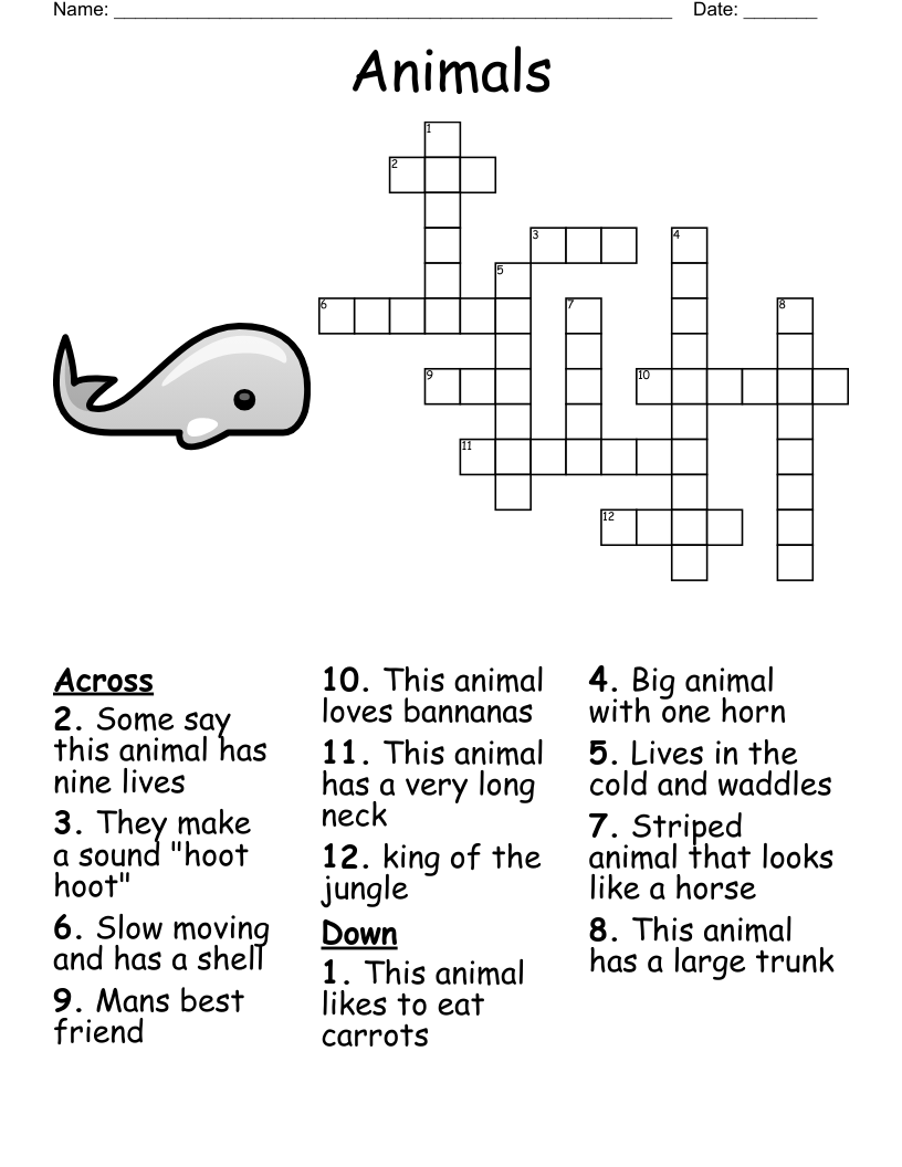 Zoo Animals Crossword WordMint